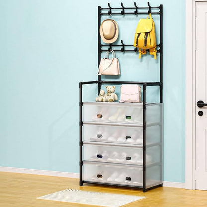 GRAN OFERTA- ZAPATERA CON TAPAS Y PERCHERO MULTIFUNCIONA + ORGANIZADOR DE ROPA CON TAPA GRANDE