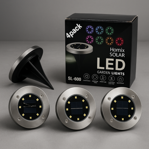 SET DE 4 LUCES LED PARA JARDÍN CON PANEL SOLAR