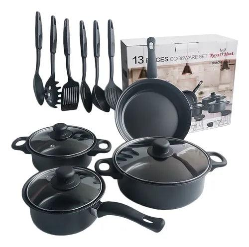 SET DE OLLAS Y JUEGO DE UTENCILIOS DE COCINA 13PZ ROSADA