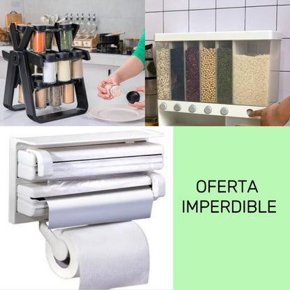 OFERTA IMPERDIBLE,DISPENSADOR DE ALIMENTOS SECOS 6 EN 1+ORGANIZADOR GIRATORIO Y DISPENSADOR DE PAEL