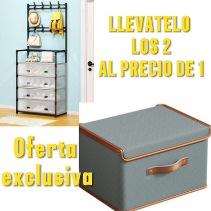 GRAN OFERTA- ZAPATERA CON TAPAS Y PERCHERO MULTIFUNCIONA + ORGANIZADOR DE ROPA CON TAPA GRANDE
