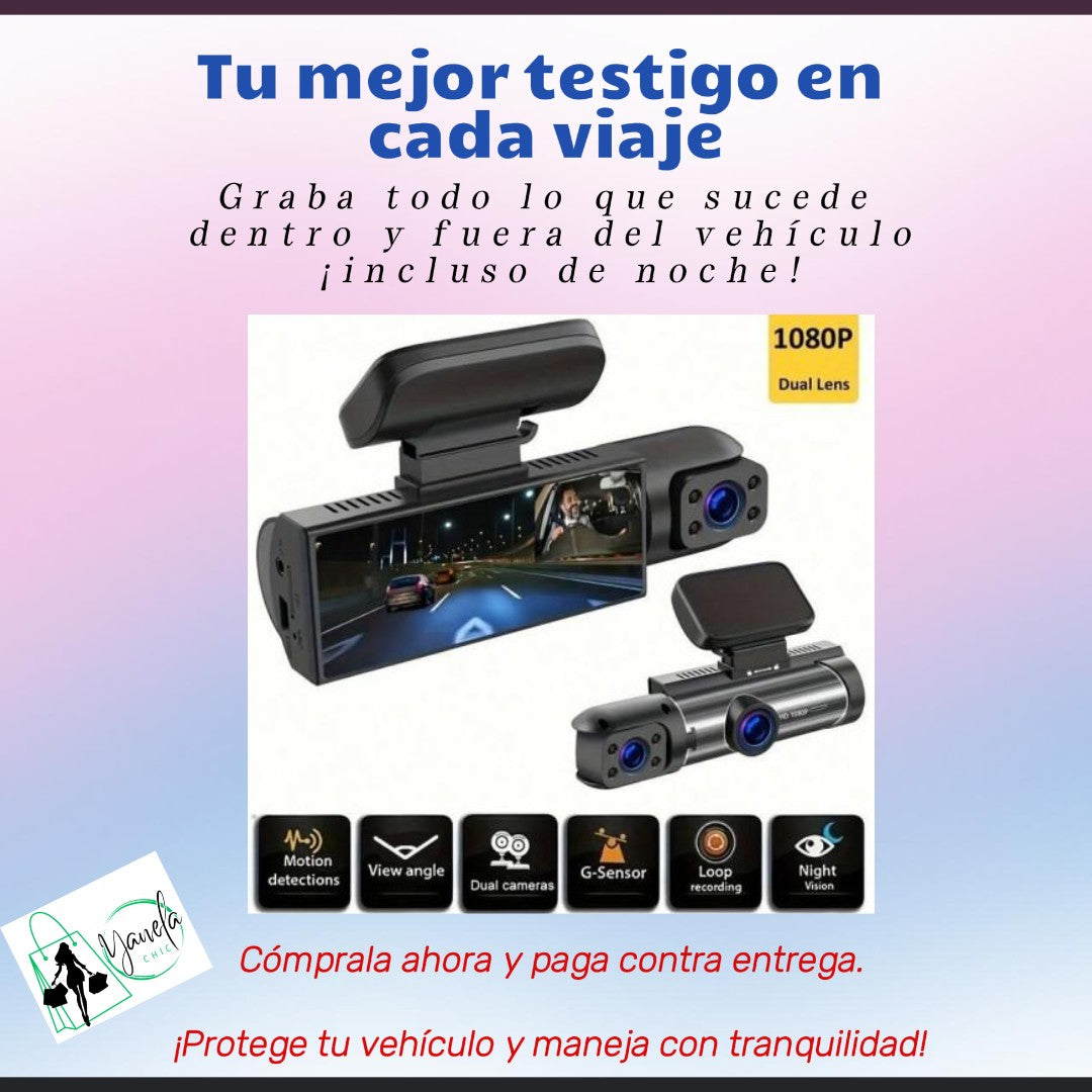 Cámara grabadora de video frontal, trasera, interior cámara de tablero de doble lente para automóvil