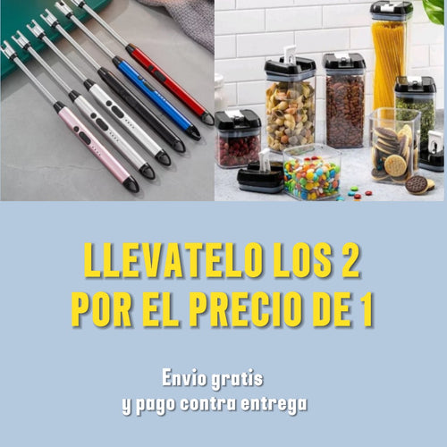 SET ENVASE HERMETICO 7 PZ PARA ALIMENTOS Y CHISPERO DE CARGA USB